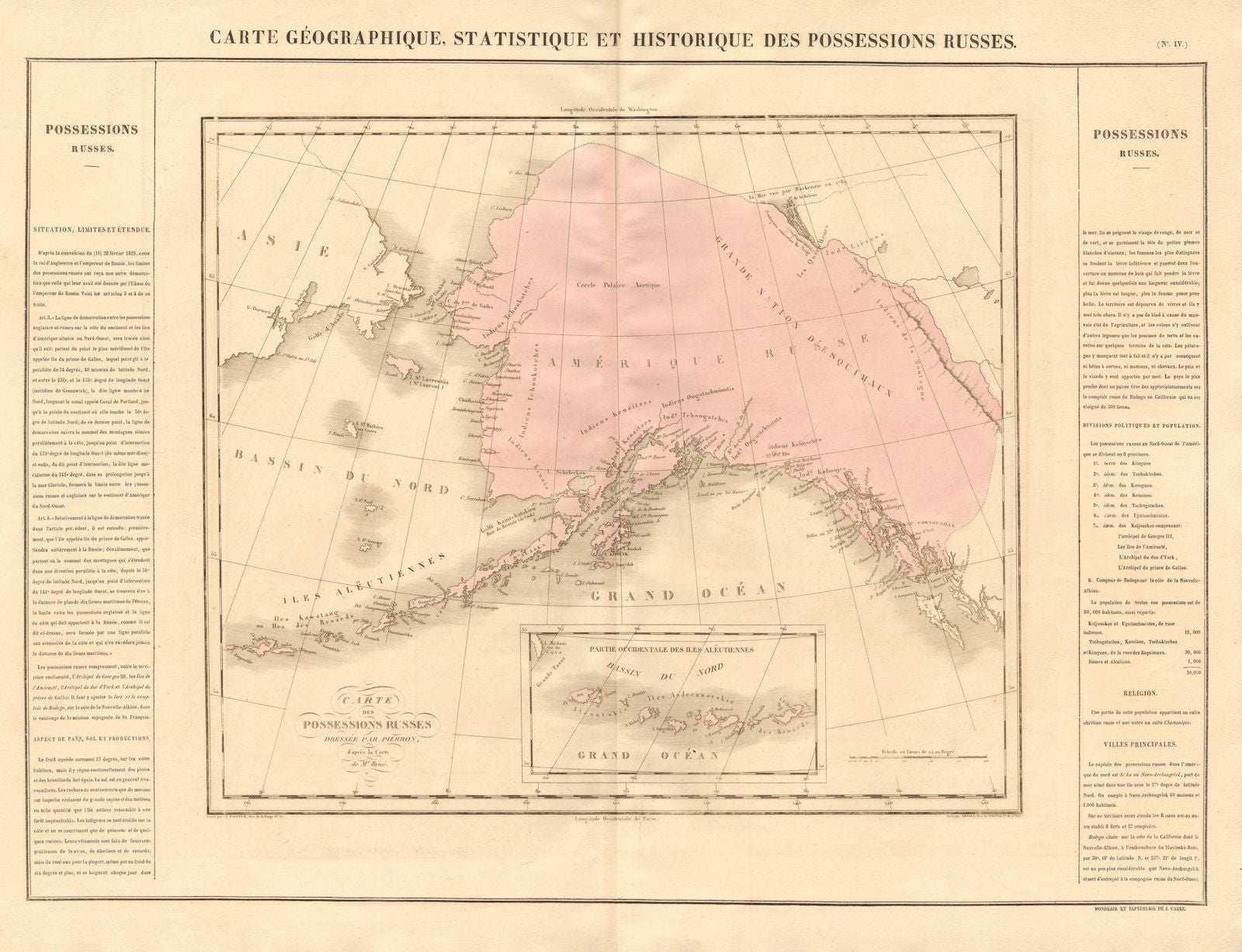 'Possessions russes'. Russian America (Alaska). BUCHON 1825 old antique map